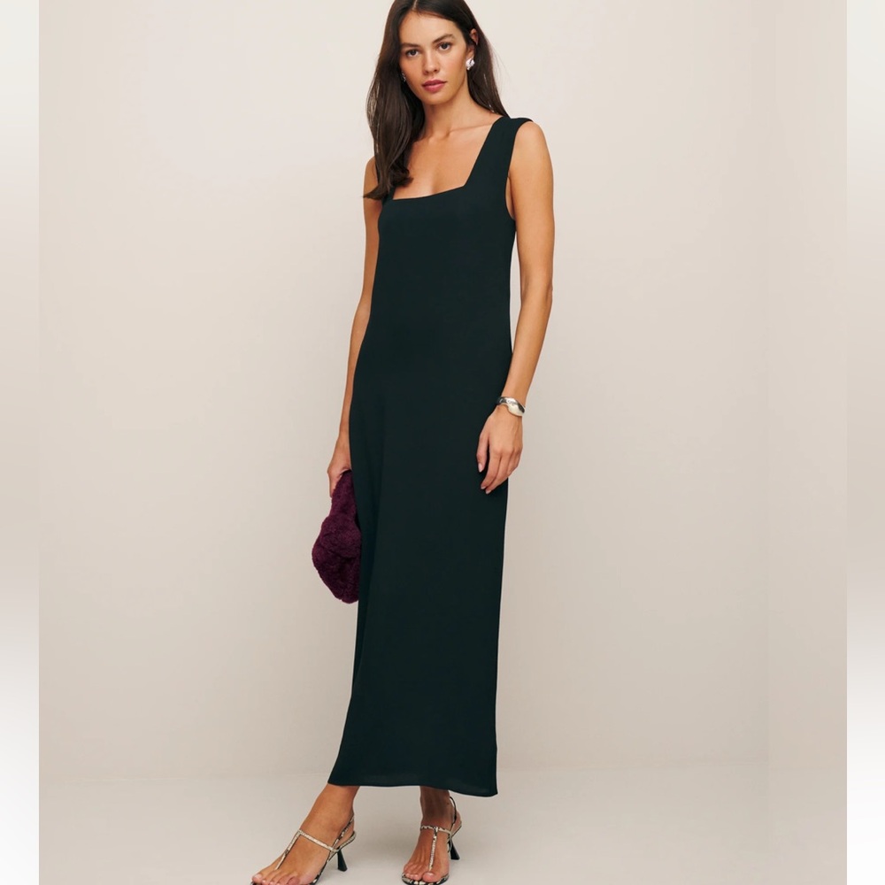 Reformation Black Square-Neck Maxi Dress